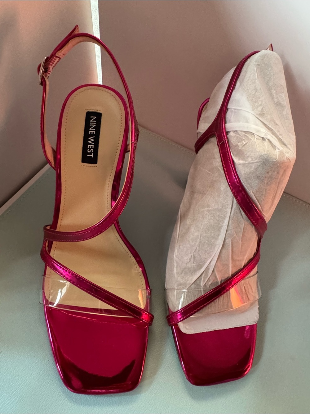 Nine West Women's Pink Metallic Strappy Heels